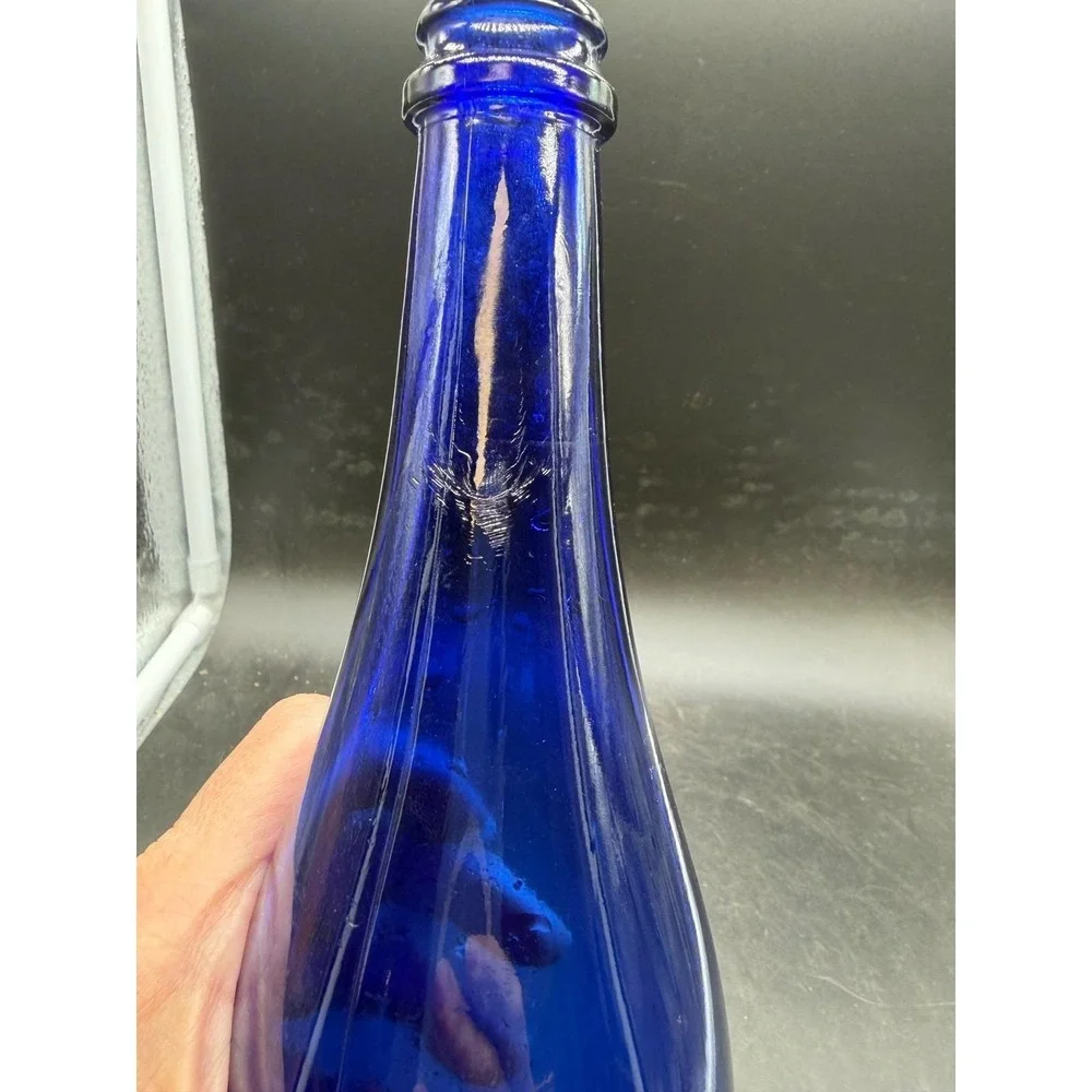 Vintage Cobalt Blue Glass Bottle 11.5 Inch Tall Tapered Decorative Vase Bud Vase